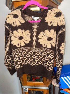 Brown & Cream Floral V-Neck Sweater